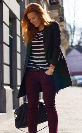 How to Wear Burgundy Jeans or Pants