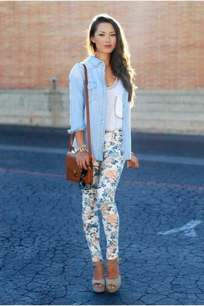 floral jeans and chambray
