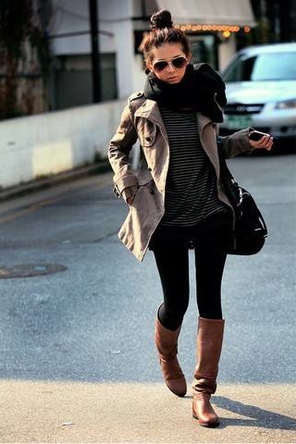 Black and White Stripes + Brown Boots