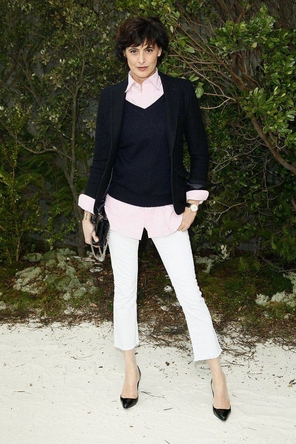 white pants or denim / layered gingham / navy / black blazer + heels