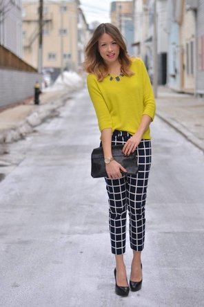 black/white patterned pant + bright top