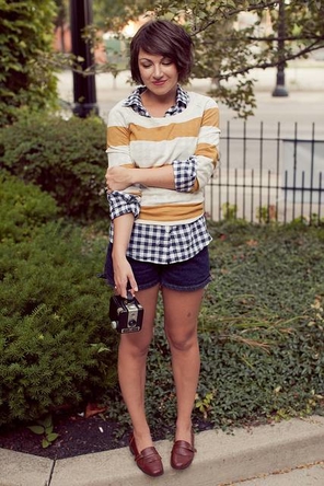 Beige Stripes on Blue Gingham Outfit