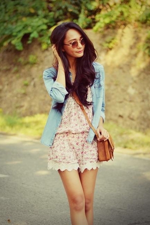 Chambray and floral romper