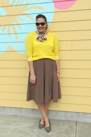 Mocha Skirt, Yellow Sweater